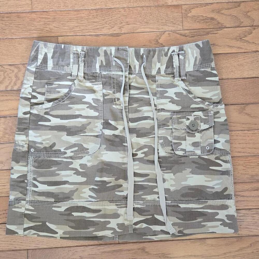 loft vintage retro y2k 2000s tan camo mini skirt sz 2